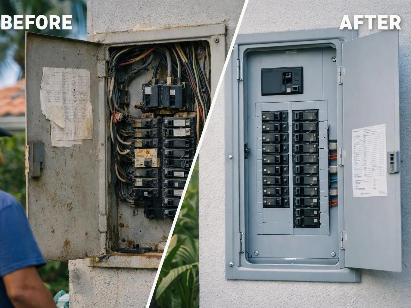 Fuse Replacement technician checking a Miami electrical fuse box